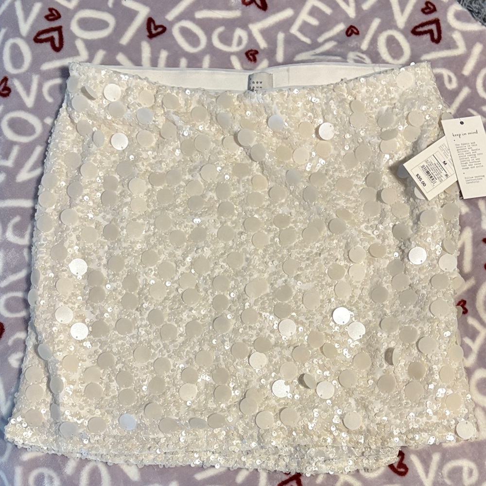 Sequin Embellished Cream Skirt